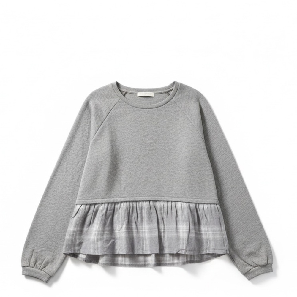 Generation Love NY Grey Twofer Plaid Hem Pullover Sweatshirt Sample Medium NEW